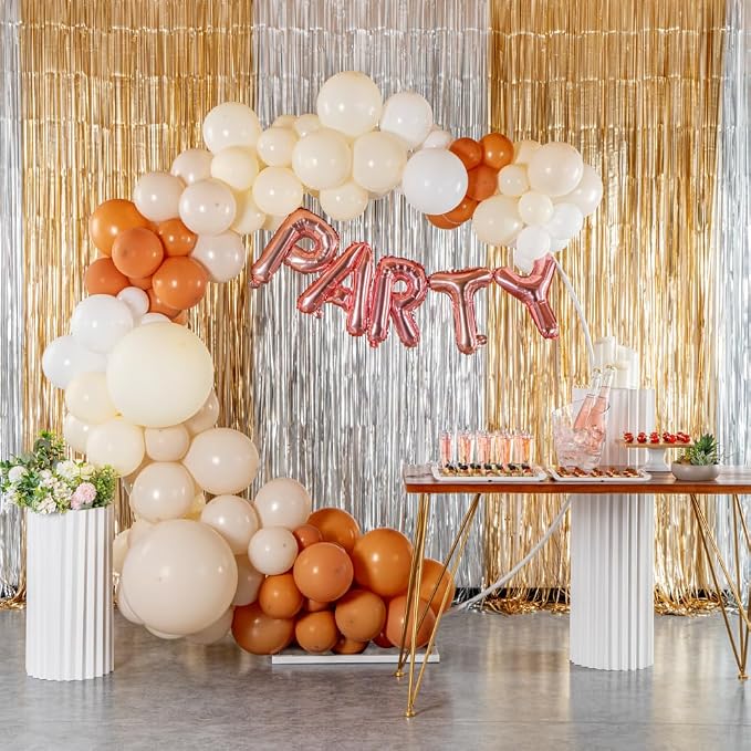 Restaurantware-Balloonify Balloon Garland Set, 1 Party Decoration Kit - 146 Balloons, With Chain, Brown, Beige, & White Latex Balloon Arch Kit, Includes Glue Dots, And Fishing Line
