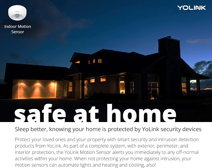 YoLink SpeakerHub & Two Motion Sensor Smart Home and Security Kit – Audio Hub Plays Tones/Sounds, Spoken Messages, LoRa-Powered ¼ Mile Range, WiFi Required