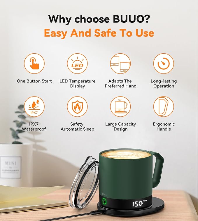 Heated Coffee Mug 14oz, Rechargeable Temperature Control Mug with Lid