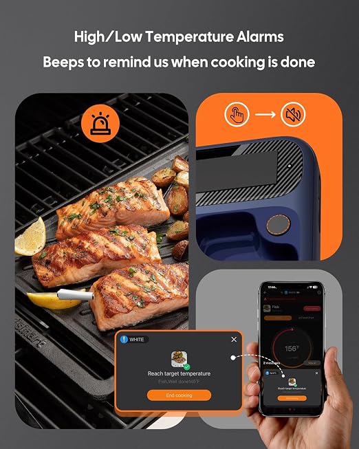Wireless Bluetooth Meat Thermometer for Smoker, Fitflavor WiFi Meat Thermometer for Grill BBQ, Smart Meat Probe for Food Cook Oven Grilling - Dual Probes, Rechargeable