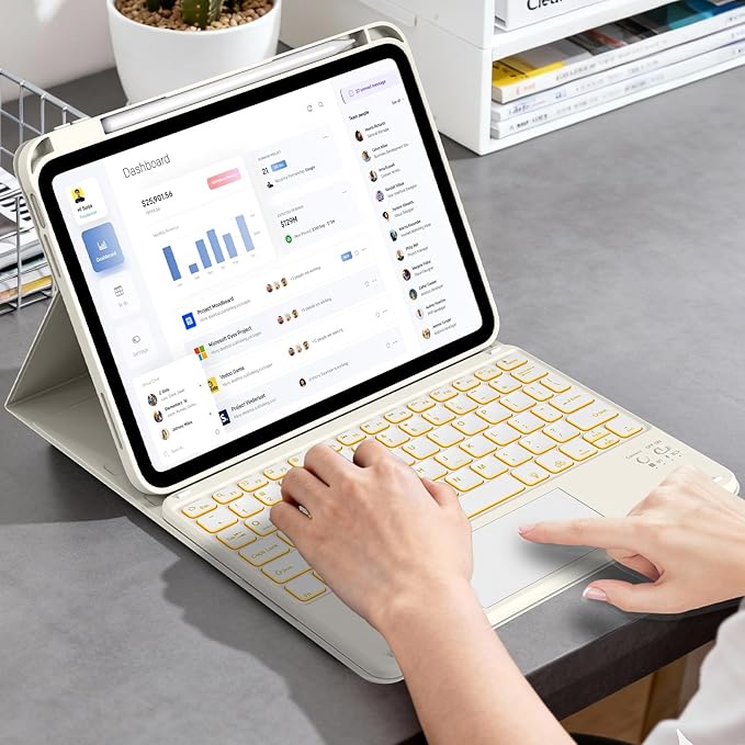 Keyboard for iPad 11th Gen, 11/10.9inch iPad Case with Pencil Holder, Multi-Touch Trackpad 7 Color Backlit,11inch A16/10.9"case with Wireless Keyboard Folio Cover Auto Wake/Sleep, Cream White