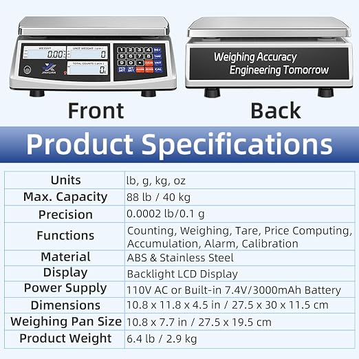 Industrial Counting Scale 40kg/88lb x 0.1g Precision Bench Scale Digital Inventory Counting Weight Scale for Small Parts and Coins, Electronic Gram Scale with Batteries/AC Power, lb/g/kg/oz
