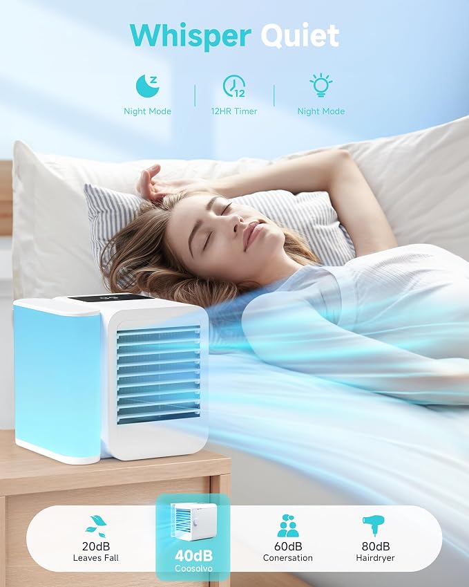 Portable Air Conditioners Fan: Evaporative Mini Air Cooler with 7 Color Night light - USB Personal Air Cooler Desktop Ac Unit for Bedroom Room Office Home (Cream White)