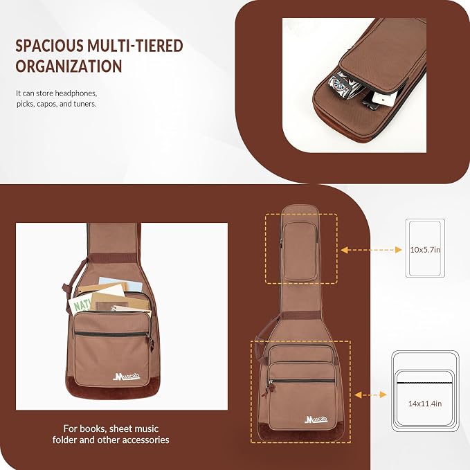 Electric Guitar Bag 0.5 Inch Padding Electric Guitar Case, Electric Guitar Gig Bag Backpack with Neck Strap and 4 Pockets, Brown