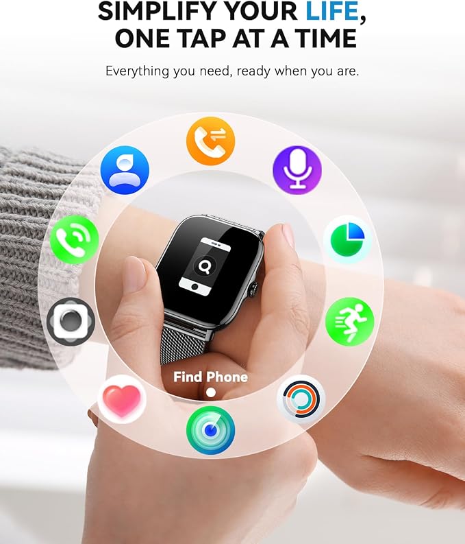 Smart Watches for Women Men (Make/Answer Calls), Steps Counter Fitness Watch for Android iPhone with 120+ Sports, IP68 Waterproof, Sleep Calorie Monitor, Pedometer (Black)