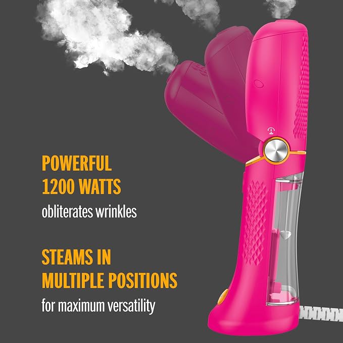 Conair Handheld Garment Steamer for Clothes - Power Steam: Small Size, Big Power - Great for Home, Office, or Travel with Dual Voltage for Worldwide Use, Pink