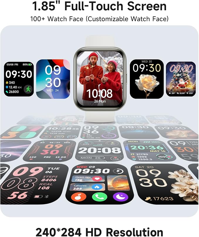 Woneligo Smart Watch for Women, Answer/Make Calls, Alexa Built-in, 1.85" Touch Screen Fitness Tracker for Android & iPhone, Heart Rate/Sleep/SpO2 Monitor Smartwatch, Waterproof (White)