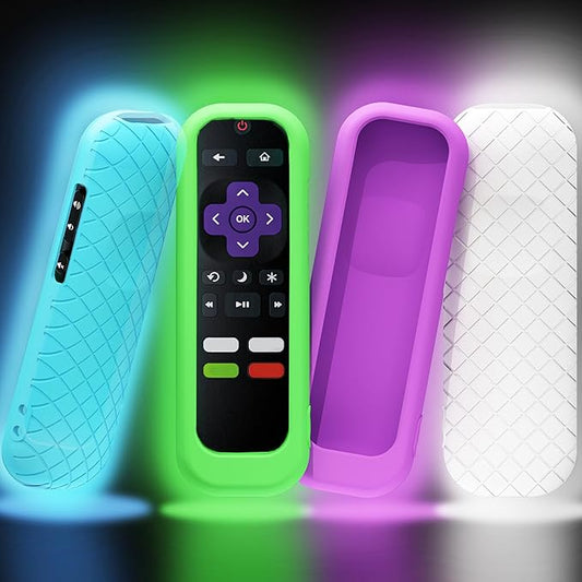 4 Pack Silicone Case for Roku Remote, Cover for Hisense/TCL Roku TV Steaming Stick/Express Universal Replacement Controller Silicone Sleeve Skin Glow in The Dark