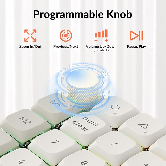 Keychron K0 Max QMK Wireless Custom Number Low-Profile RGB Backlit (Hot-Swappable) Silent Red Switch Keypad, 2.4 GHz & Bluetooth 5.3 Connection, 1000Hz Polling Rate - Retro Version