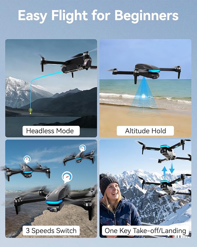 SIMREX GPS Drone with 4K Camera for Adults , Brushless Motor Drones for Beginners ,5G WiFi FPV Foldable, Auto Return , Optical Flow & Altitude Hold,Gesture Control,Follow Me, Waypoint Flight, Toys Gifts for Kid Teen Boys(Black）