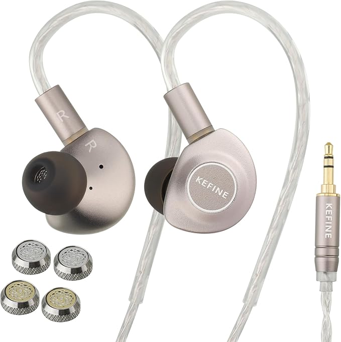 Delci AE Hi-Fi IEMs, 10mm DLC+PU Dynamic Drive in-Ear Monitors with Interchangeable Tuning Nozzles, 5.3g Ultralight CNC Aluminum Wired Earbuds, Detachable 164-Core Silver-Plated Cable(3.5mm)