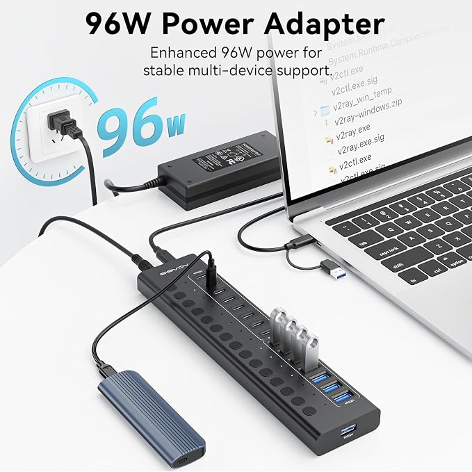 Powered USB 3.2 Hub, ACASIS 16 Ports USB 3.2 Hub(8 USB-A 3.2 Ports+8 USB-C 3.2 Ports), Aluminum USB Hub Powered with 96W Power Adapter, USB Hub for PC/Laptop, Computer, Flash Drive, Printer, Camera