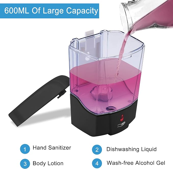 Soap Dispenser Wall Mount Commercial 2 Pack Black Automatic Hand Wash Dispensers 20OZ Suitable Liquid Sanitizer Refillable for Kitchen Bathroom Waterproof
