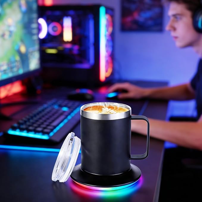 Birthday Gifts for Dad Husband Brother Friend, 12oz Heated Coffee Mug with Glowing Warmer Set,Funny Valentines