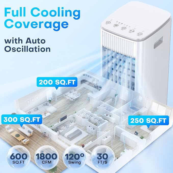 25" Windowless Portable Air Conditioners w/Double Tanks for 16H Cooling, 3-IN-1 Evaporative Air Cooler, Remote&Smart Timer, 3 Speed&Mode, 120° Swing Swamp Cooler Air Conditioner for Bedroom