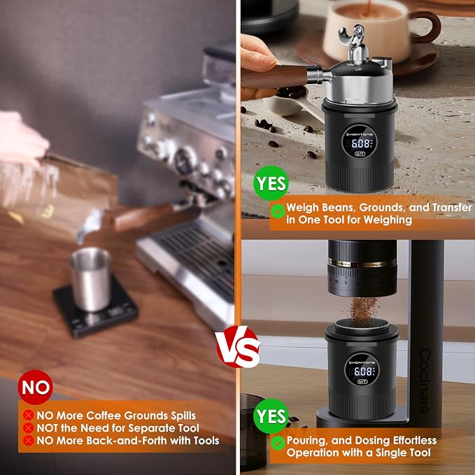 Homtone Coffee Dosing Cup with Scale, Rechargeable Espresso Scale, 0.05g Precision – Multi-Purpose for Espresso, Drip Coffee, French Press, Spices & More – Compatible with 58mm Portafilters (BLACK)