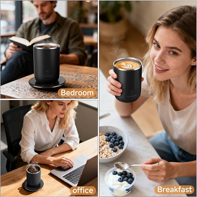 Self Heating and Stirring Coffee Mug，10 oz Temperature Control smart Mug | Electric Coffee Cup for Desk Auto Shut Off Warming Mug Gifts for Coffee Lovers