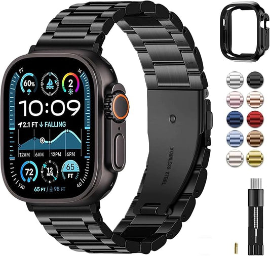 Fullmosa Metal Band Compatible with Apple Watch Bands Ultra3 2 1 49mm, Stainless Steel Strap iWatch Band with Case for Apple Watch, Black