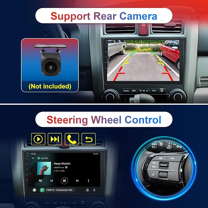 Car Stereo Radio for Honda CRV 2007-2011, 9" Touch Screen Car Radio with Wireless Carplay/Android Auto with WiFi GPS Navigation, Bluetooth, SWC/FM Radio