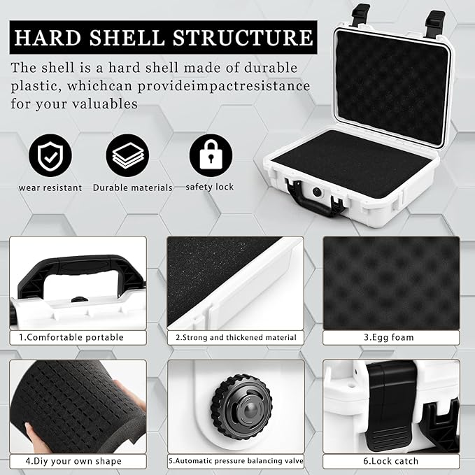 Relaxweex 1 Pcs Waterproof Hard Case with DIY Customizable Foam Insert Portable Protective Case with Knife for Camera Drones Equipments Tools Test Instruments(White,16.3 x 12.4 x 6.5 Inch)