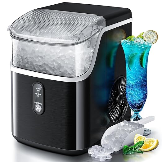 Antarctic Star Nugget Ice Maker Countertop, Chewable Nugget Ice Machine with Automatic Cleaning, Fast Ice Making 34Lbs/24H, One Click Operation for Party/Home/Bar/RV(Black)