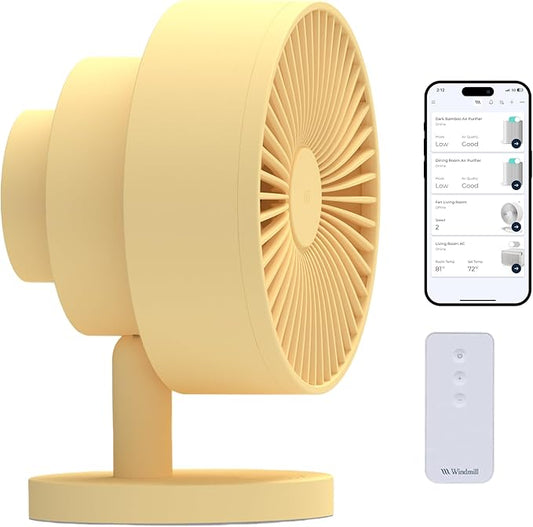 Windmill Smart Fan – Ultra-Quiet 2-in-1 Air Circulator with Remote – 5-Speed Compact Cooling Fan – Whisper-Quiet - App Compatible – Butter