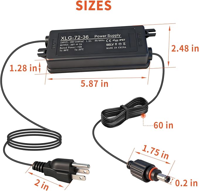 36V Waterproof Power Adapter Charger for Govee Permanent Outdoor Light Compatible with Govee H705D/H705E/H705F Replacement Power Supply Cord(Black)