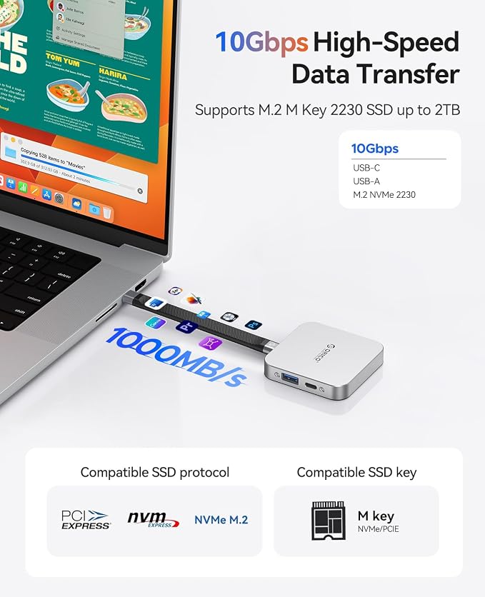 ORICO 10Gbps Magnetic M.2 Docking Station, 6-in-1 USB C HUB & M.2 2230 NVMe Enclosure with HDMI 4K@60Hz, USB-A&C 3.2, 100W PD, AUX, USBC Dock for iPhone 17/16/15 Pro/Pro Max