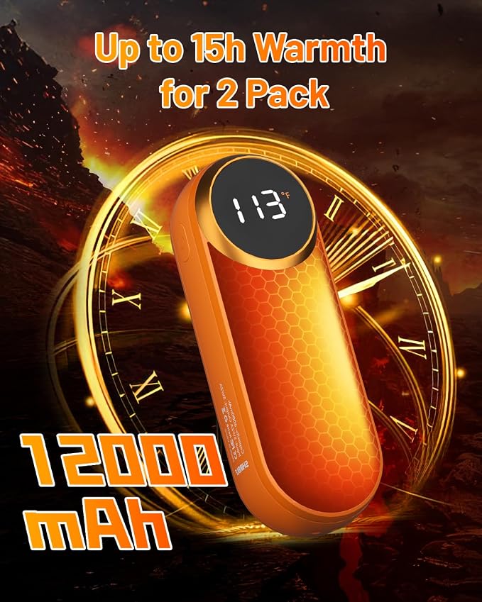 Rechargeable Hand Warmers 2 Pack - Magnetic AI Electric Hot Hands with LED Light, 3 Heat Settings Double Sided, 15H Battery Life, Portable Electric Heater for Outdoor，Hunting Camping ， Christmas Gifts