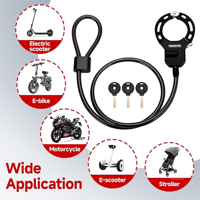 Heavy Duty Scooter Lock - 8mm Anti-Theft Chain Lock with 3 Keys, 94cm Weatherproof Security Lock for Electric Scooters, Bikes, Motorcycles