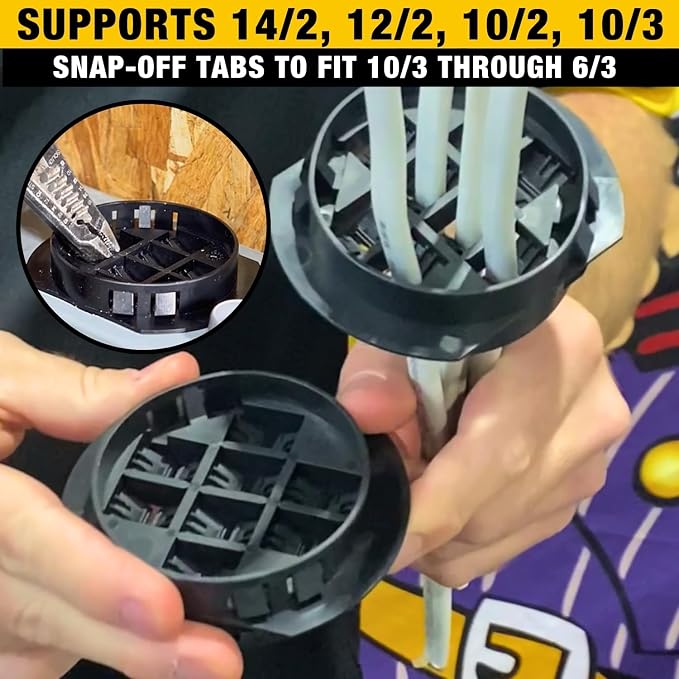 Wire Waffle Connnector for 2.5" KO's - 1 unit, NM Cable Connector, 16 Cables in 1 Knockout, UL Listed & NEC Compliant (KO25W)