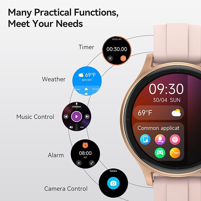Smart Watch for Women Android iPhone, 1.27'' HD Fitness Tracker with Bluetooth Call & Answer, IP68 Waterproof, Heart Rate/SpO2/Sleep Monitor, Built-in AI Voice, 105+ Sports Modes (Gold)