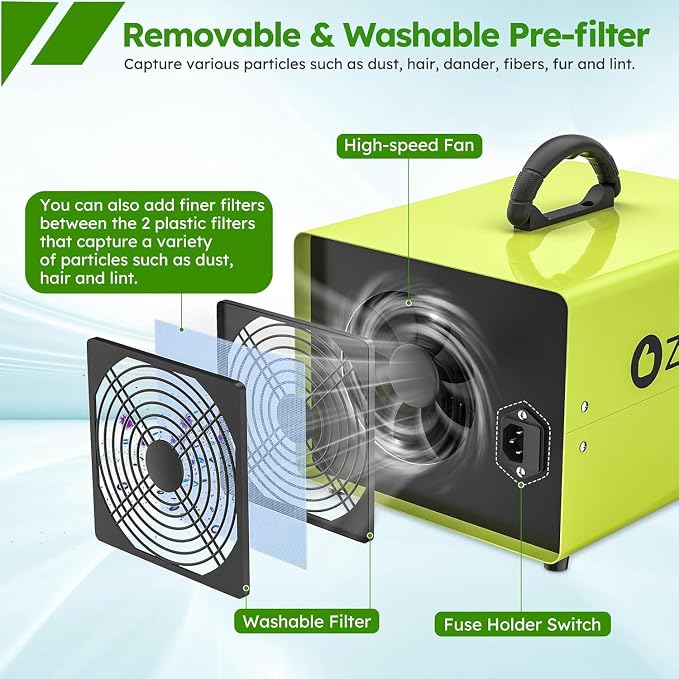 Ozone Generator 50,000mg/h with 180 Min Timer Independent Light | Powerful Odor Removal Portable Ozone Air Purifier with O3 Odor Clean for Large Spaces (10,000 Sq.Ft), Cars, Homes, Hotel