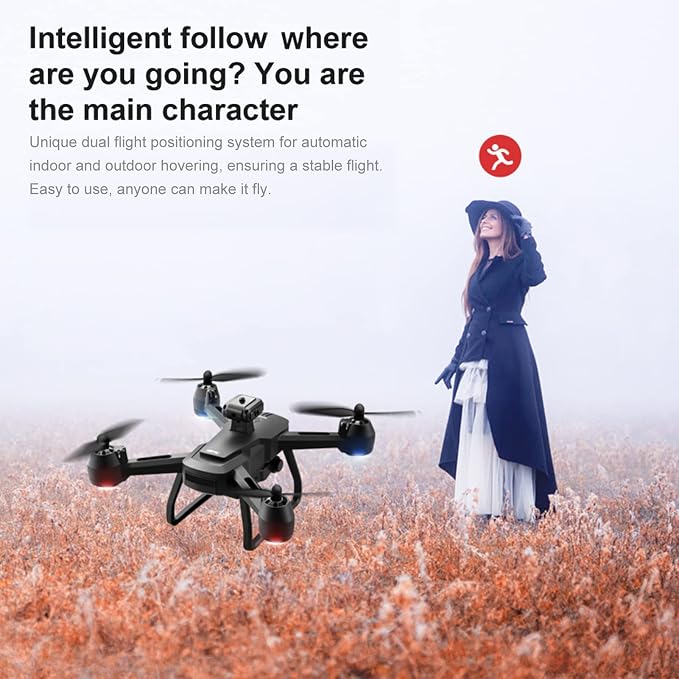 Drones with Camera for Adults 6K Foldable Headless Drone with Obstacle Avoidance Function Optical Flow Positioning Gesture Photography with Storage Bag 2 Battery