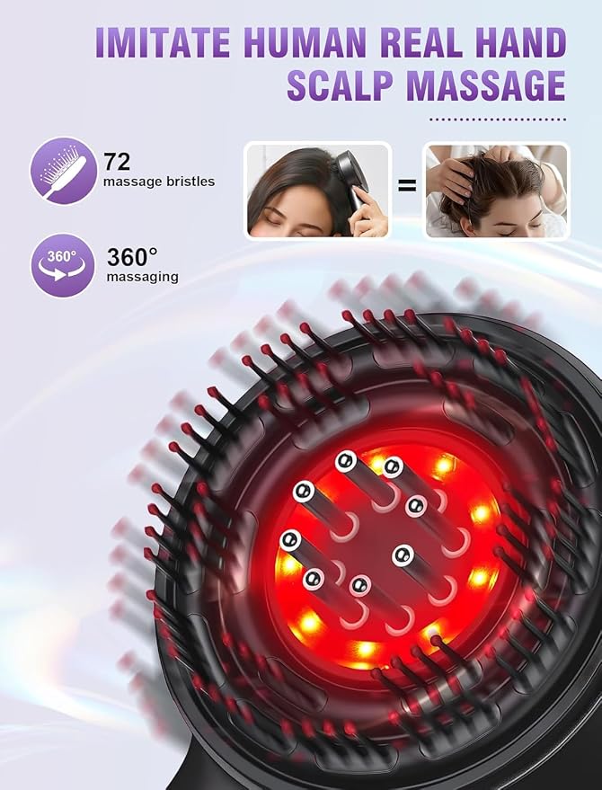 Portable Red Scalp Massager Comb with Essential Oil Diffuser,3IN1 Electric Scalp Massager Relaxes Scalp with 1400mAh Rechargeable Battery, Waterproof Hair Scalp Massager for Hair Care
