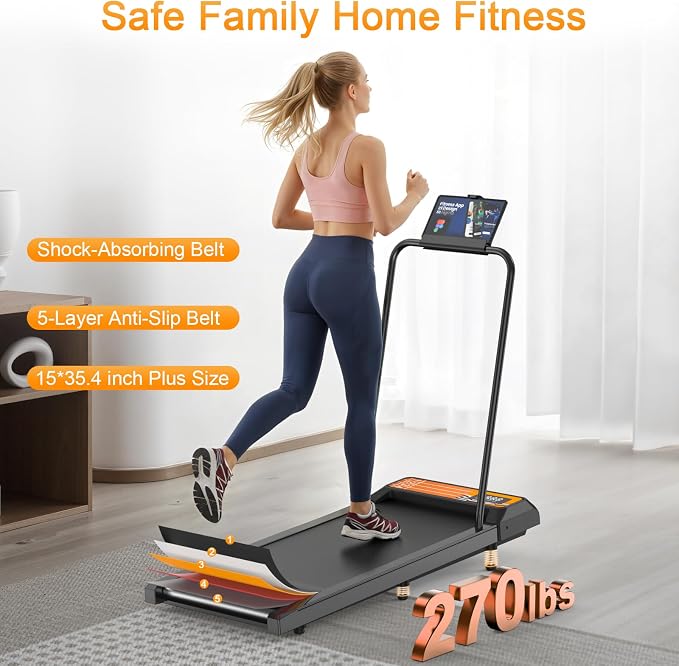 HOELLL Treadmills for Home Small with 0%-8% Incline and APP Sync, Compact Under Desk Walking Treadmill Pad with Handle Bar Removable, Remote Control and LED Display, 2.5HP