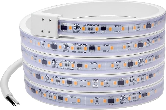 Maxxima 72 in. Hardwired LED Under Cabinet Strip Light, 2760 Lumens, 3000K Warm White, Kitchen and Living Room 120V White Cove Lighting, No Power Supply Needed