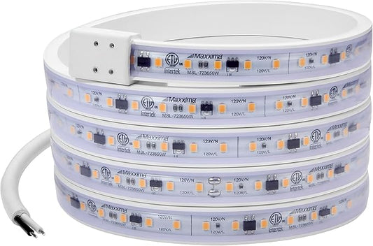 Maxxima 72 in. Hardwired LED Under Cabinet Strip Light, 2760 Lumens, 3000K Warm White, Kitchen and Living Room 120V White Cove Lighting, No Power Supply Needed
