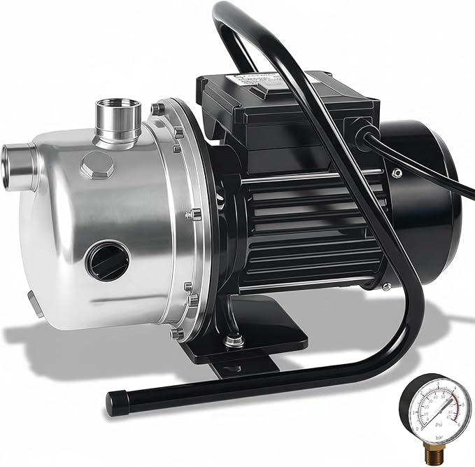 LANCHEZ Shallow Well Pump, Stainless Steel Garden Irrigation Pump, 115V Water Transfer Pump, Water Booster Jet Pump for Home Garden Lawn Farm, Silver