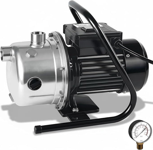 LANCHEZ Shallow Well Pump, Stainless Steel Garden Irrigation Pump, 115V Water Transfer Pump, Water Booster Jet Pump for Home Garden Lawn Farm, Silver