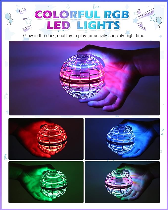 Magic Flying Orb Ball with Lights,UFO Hand Operated Mini Drone for Kids,Galactic Fidget Spinner Boomerang Hover Balls,Indoor Outdoor Toys,Cool Birthday Gifts for 6 7 8 9 10+ Year Old Boy Girl Teens