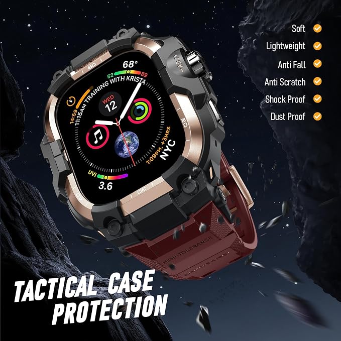 BXUXOHS Rugged Case and Band for Apple Watch 45mm Men, Compatible with Apple Watch Series 9/8/7, Military Grade Shockproof Bumper Cover, Tactical Band Case for iWatch 9/8/7 Man, Wine Red