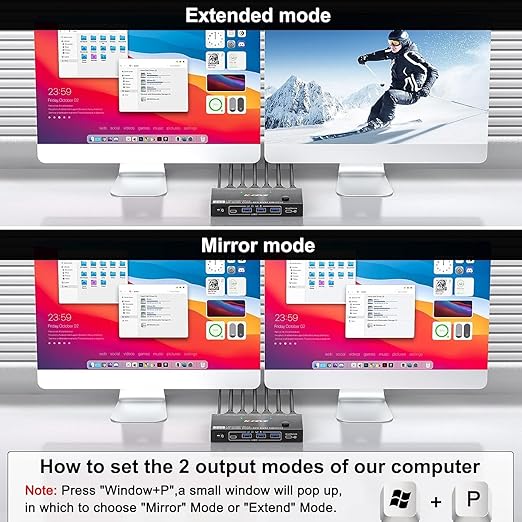 Displayport KVM Switch 2 Monitors 2 Computers 4K@60Hz,Camgeet USB3.0 Dual Monitor KVM Switches Displayport with 4 USB 3.0 Port for USB Device,Wired Remote and 2 Cable Included