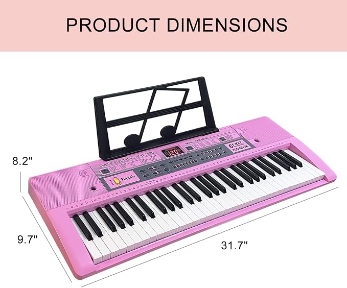 61 Key Electronic Keyboard Piano with Lighted Up Keys, Musical Mini Keyboard Piano with keyboard stand, Digital Portable Synthesizer Keyboards for Beginners Kids Adults (pink)