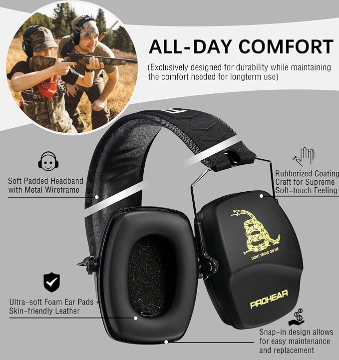 PROHEAR Ear Protection Safety Earmuffs for Shooting Noise Reduction Slim Hearing Protector