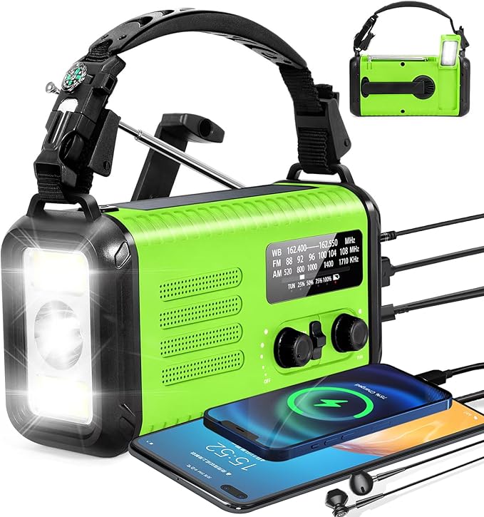 NOAA Emergency Weather Radio with AM/FM, Solar/Hand Crank/USB Charging, 20000mAh Rechargeable Battery, Flashlight & SOS Siren for Indoor/Outdoor Emergencies