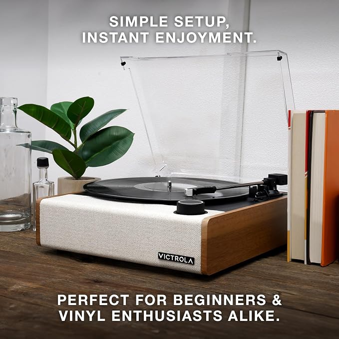 Victrola Eastwood II Record Player with Speakers – Bluetooth 5.1 and Vinyl Stream Technology, Vintage Style 3-Speed Vinyl Player, Audio Technica AT-3600LA Cartridge (Black)