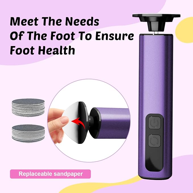 Electric Foot Callus Remover, 9-Speed for Dead Skin & Hard Calluses, Aluminum Alloy, Type-C Rechargeable, Replacement Discs, Spa-Like At-Home Pedicure, Relaxing Self-Care (Deep Lavender)