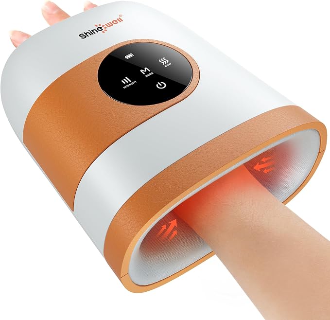 SHINE WELL Hand Massager - Cordless Hand Massager with Heat and Compression for Arthritis and Carpal Tunnel - Muscles Pain Relief from Wrist to Palm and Finger, Gifts for Women Men