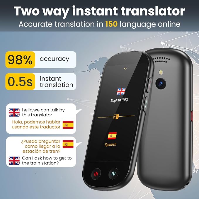 Language Translator Device No WiFi Needed, AI Translator with ChatGPT, Two Way Real Time Voice Translator Device with 150+ Languages, Recording/Offline/Photo Translation for Travel Business Learning